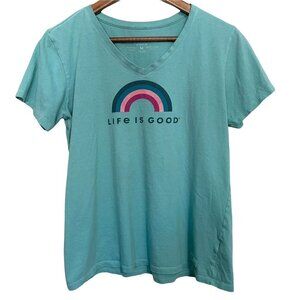 Life Is Good Women's Green Rainbow Graphic Short Sleeve Crusher T-Shirt Medium